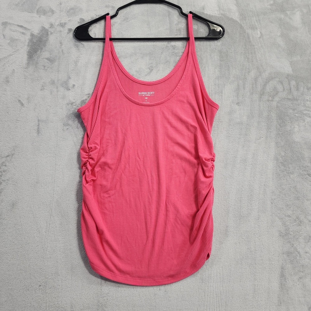 Torrid Top Womens 1 1X/14-16 Pink Super Soft Rib Scoop Neck Ruched Tank Stretch